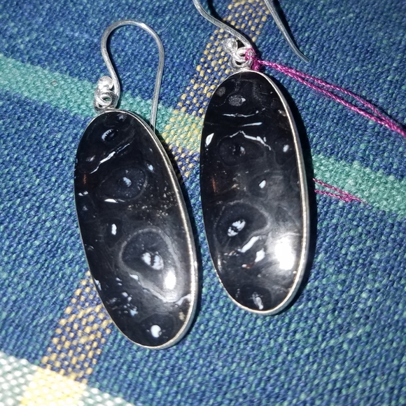 NEW PLUME AGATE IN STERLING SILVER EARRINGS - Picture 4 of 6